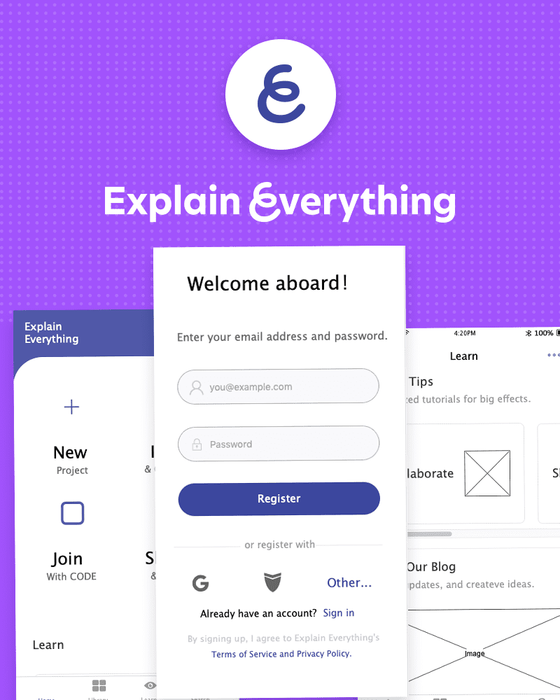 Explain everything wireframe